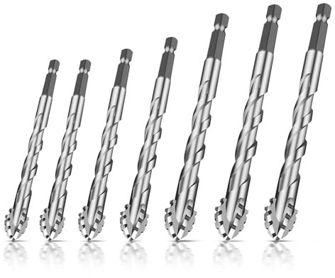 Trapano eccentrico con quattro scanalature e denti per sega, trapano seghettato a quattro tagli, codolo esagonale 1/4, set di punte per piastrelle ad alta resistenza con punta in metallo duro