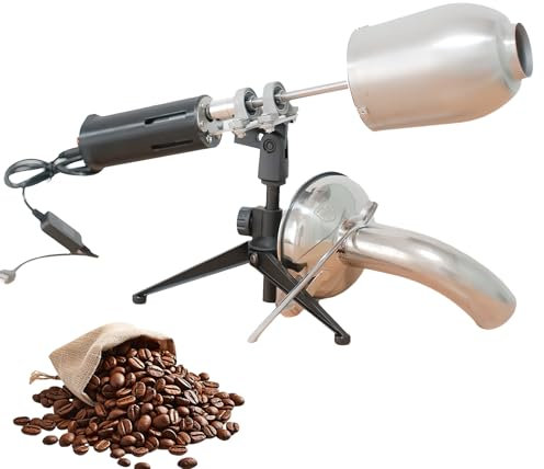 Coffee Beans Roaster, Electric Stainless Steel Drum Coffee Roaster with Funnel, Grain Dry 200G Capacity Large Hole Feed Port Dried Fruit Fried Bean Machine 0-80Rmp Adjustable Speed for Home