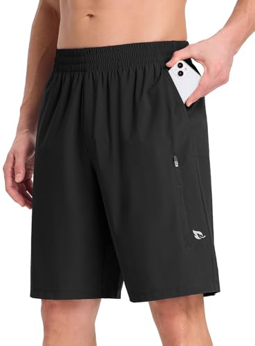 BALEAF löparshorts för män, gym, träning, vandringsshorts, snabbtorkande, med blixtlåsficka, lätt, Svart, L