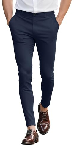 GINGTTO Pantaloni Chino Uomo Aderente Elasticizzati Trousers Slim Stretch Chinos Skinny Fit for Men Blu Scuro 30