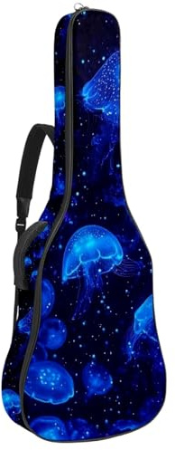 KengjuTesu 43 Zoll Akustikgitarre Softcase mit Rucksackgurt und 2 Taschen Leuchtende blaue Quallen, keine Polsterung, Rucksack, wasserdichtes Oxford-Tuch, Bassgitarre, Gigbag für Konzertgitarren,