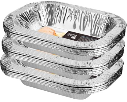 HOMESHOPA Oblong Aluminium Foil Pie Dish, 18 Pack Disposable Rolled Edge Trays, Durable Air Fryer Cooking Baking Tin, Fruit Tart, Quiche, Food Storage Containers, Oven & Freezer Safe