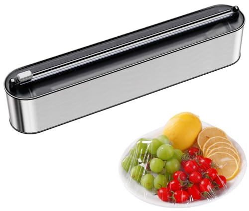 Quasziwa Frischhaltefolienspender Edelstahl-Optik - Magnetisch & Wandmontage, Verbessert Folienspender Schublade, Folienschneider für Frischhaltefolie & Alufolie - Saubere Schnitte, Hochglanz Silber