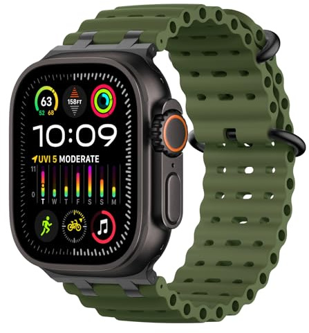 MoKo Correa Ocean Compatible con Apple Watch 42/44/45/46/49mm | Para iWatch Ultra 3/2/1,S11/10/9/8/7/6/5/4,SE 3/2/1, Correa Deportiva de Silicona, Conector Metálico