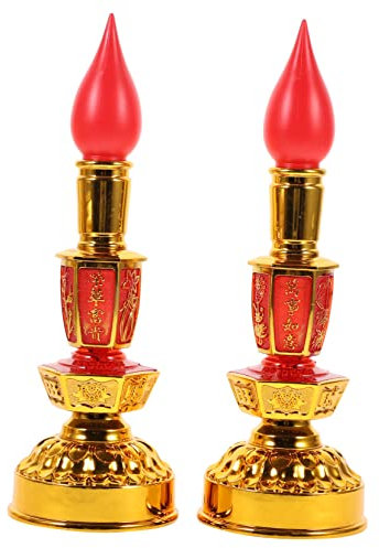 PRETYZOOM 2pezzi Lampada Candela LED Pz Candela senza Fiamma Batteria Lampada Cinese Tradizionale Luce di Buddista Decorazione per Sala Buddista
