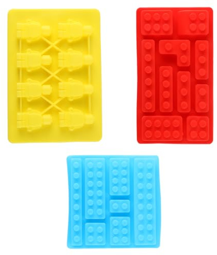 Gorise 3 Pcs Silicone Building Brick Chocolate Moulds,Robots Figures Jelly Moulds for Cake Decorations Ice Cube Tray Candy Chocolate Baking