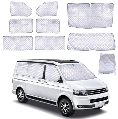JAWSEU Sonnenschutz Frontscheibe für VW T5 T6 Wohnmobil Transporter Thermomatten, 8PCS Innen Frontscheibenabdeckung Thermomatte Fahrerhaus Verdunkelung Okklusion für VW Wohnmobil Vans