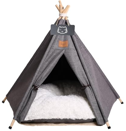 Meowmellow husdjur tipi hundtält med tjock kudde katt/hundbädd avtagbara och tvättbara valpar lekhus katter tält 60 x 60 x 70 cm