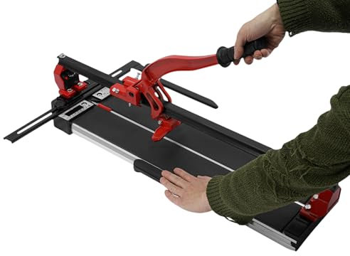soudesileim Tagliapiastrelle manuale con testa scorrevole con cuscinetti a sfera, spessore di taglio 4-15 mm, piedini di supporto orientabili a 180°, macchina da taglio rossa, porcellana, piastrelle