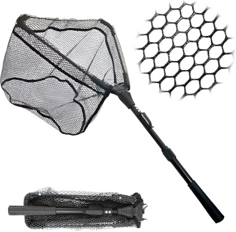 Jonuin Épuisette de Pêche Pliable, Epuisette Peche Carpe avec Poignée Télescopique, Facile à Attraper et à Libérer, Filet de Pêche pour Carpe Truite Crevette Etang Bassin Poisson