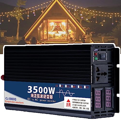 DHsdlpLU 3500w/4000w/5000w Inversor De Seno Puro(Pantalla Digital Doble - Enchufe Universal Doble), Inversor De Ca De 12v/24v/48v/60v/72v a 110v/220v para Automóvil,72Vto110V-3500W