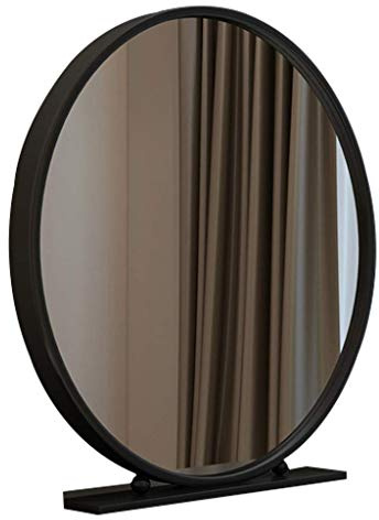 Specchio da trucco rotondo nero, 50 cm, autoportante, per bagno e toletta, specchio da scrivania per camera da letto, elegante specchio da trucco con base