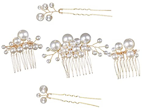 OUNONA 5piezas Horquilla De Perla Para Novia Peineta De Boda Perlas Accesorios Cabello Para Banquete De Boda Cumpleaños