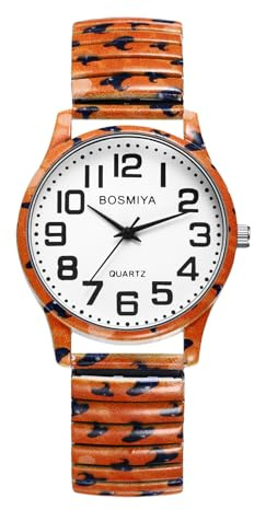 JewelryWe Women's Elastic Printed Watch: Easy Read Large Dial Stainless Steel Strap Watches Analog Quartz Wristwatch for The Elderly for Halloween