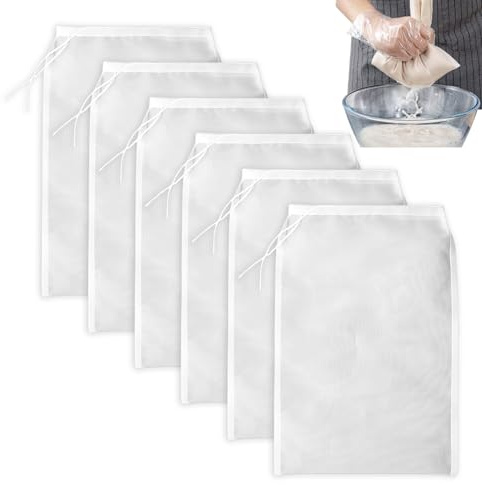6 Pcs Reusable Straining Bag, Cheese Cloths for Straining, Strainer Bags for Juicing, 300 Mesh Fine Mesh Bag for Cheese, Yogurt, Nut Milk, Wine, Food Straining