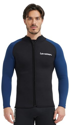 Lemorecn Wetsuit Top Men 3mm Neoprene Wetsuits Jacket Long Sleeve Neoprene Tops for Diving Surfing Swimming Kayaking Snorkeling (UK2031-BLACKBLUE-L)
