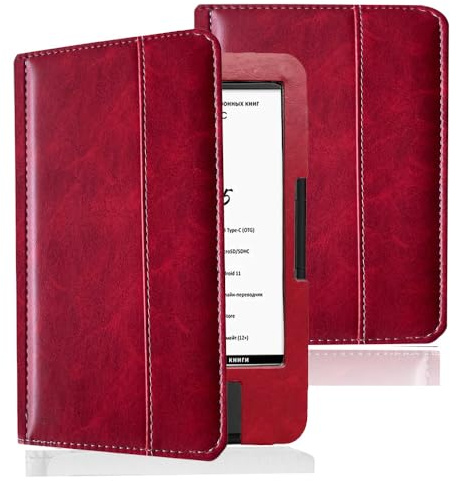 Schutzhülle für Onyx Boox C67ML/C65/C63 E-Book-Reader-Hülle, geeignet für Onyx Boox C67ML/C65/C63, schlanke, leichte Schutzhülle, PU-Leder, Weinrot
