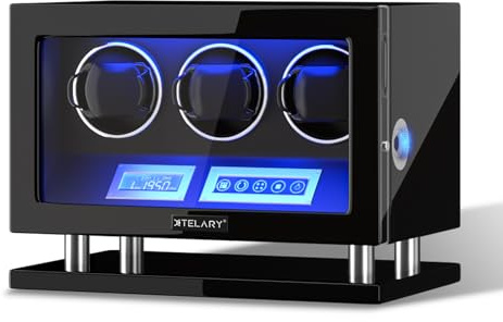 XTELARY Remontoir automatique pour montre 3/4/6/8//9/12 avec écran tactile LCD, télécommande, LED bleue, moteur silencieux et coussin de montre réglable pour homme et femme