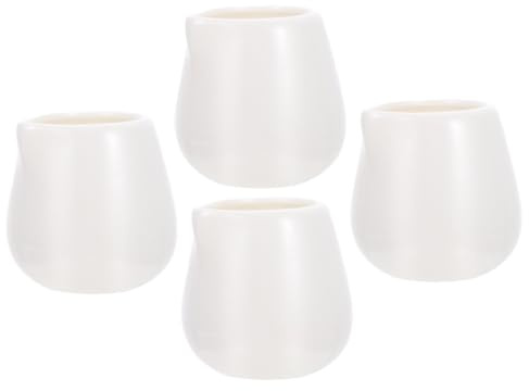 FUNNETOYU 4 piezas Tazas de Leche de Cerámica Blanca sin Asa Base Antideslizante Resistentes y Fáciles de Limpiar para Leche y Salsas Cocina