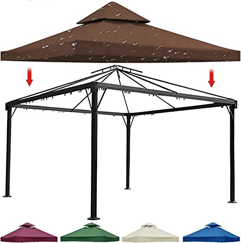 Waterproof Dual-Layer Pavilion Canopy with Ventilated Top for Outdoor Pergola Grill Garden Terrace Sunshade -Replacement Cover
