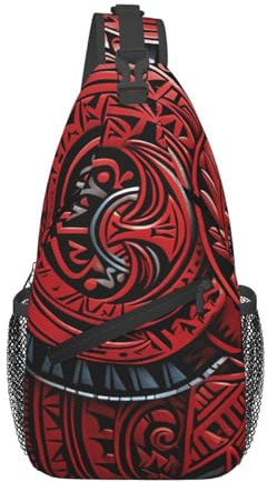 Stöldskydd axel crossbody väska röd stammönster dagväska avslappnad, unisex ryggsäckar för cykling utomhusarbete
