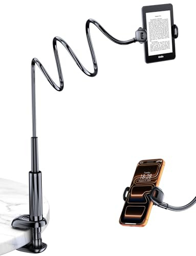 Schwanenhals Kindle & Handy halterung Bett: eReader Handyhalter für Tisch, Flexible Arm Verstellbare Ebook Zubehör Ständer für iPhone 17 Pro Max/Kindle Paperwhite/Oasis/Kobo/Tolino/Switch 4,7–8.6 Zoll