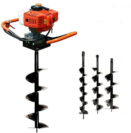 Taladro de tierra de gasolina de 2 tiempos de 5200 W, excavadora de agujeros de poste de 198 cc para valla y perforación de suelo