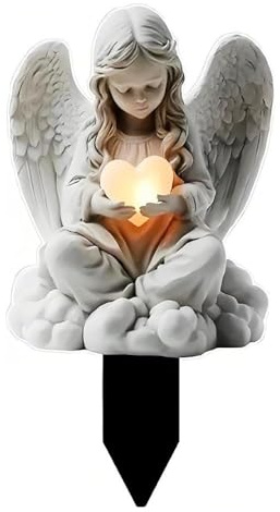 Décoration funéraire résistante aux intempéries - Ange pour tombe - Statue de jardin solaire - Étanche - Convient pour la décoration de cimetière et de pots de fleurs - Cadeau de baptême (B)