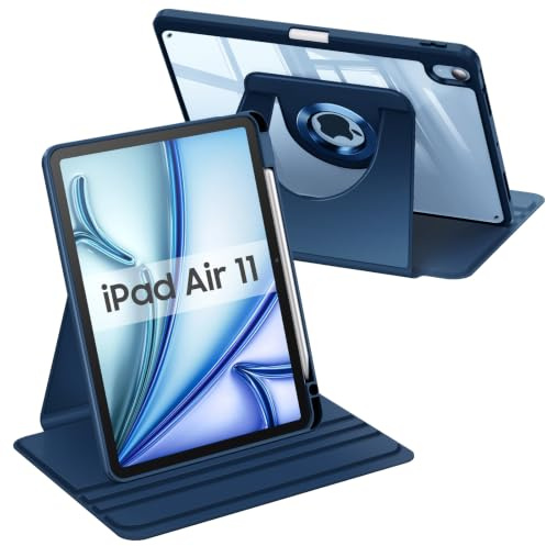 Fintie Rotierende Hülle für iPad Air 11 Zoll, iPad Air 5./4. Gen 10,9 Zoll | 360 Grad Drehbare Schutzhülle Case mit Stifthalter, Transparente Acryl-Rückseite, Stoßfester Rahmen, Navy Blau