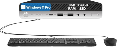 HP EliteDesk 800 G3 Mini Desktop Desktop, Intel Core i5-6500T, 8 GB di RAM, 256 GB di SSD, Supporto 4K, Tastiera QWERTY, Win11 Pro (rinnovato)