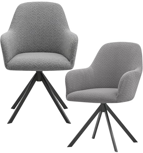 GOMETY 2 Stück Stretch Stuhlbezug, Stuhlhussen mit Armlehne, Stuhlbezug Sesselbezug Abnehmbare Waschbar, Universal Jacquard Stuhlhussen Elastisch für Esszimmerstühle Schminktisch Stuhl(Mittelgrau)