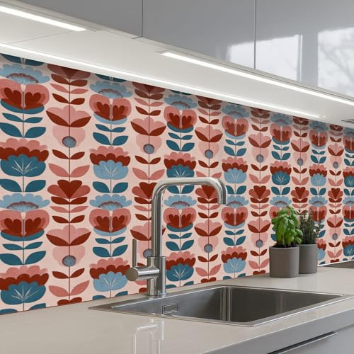 KitchenYeah© Crédence Cuisine À Coller 60x150 cm Protection Plaque De Cuisson Adhesif Plastique Rigide Dalle Murale Vintage - Motif - Coloré