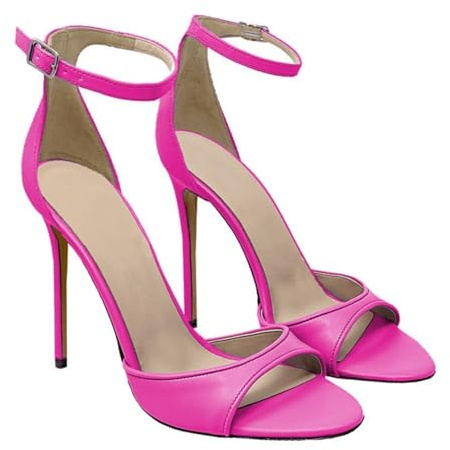 Générique Femmes Talons Aiguilles Hauts Escarpins De Mariage Bout Ouvert Cuir PU Sandales De Robe De Soirée De Bal Bride Cheville Sandales D'été,Fuchsia,39 EU