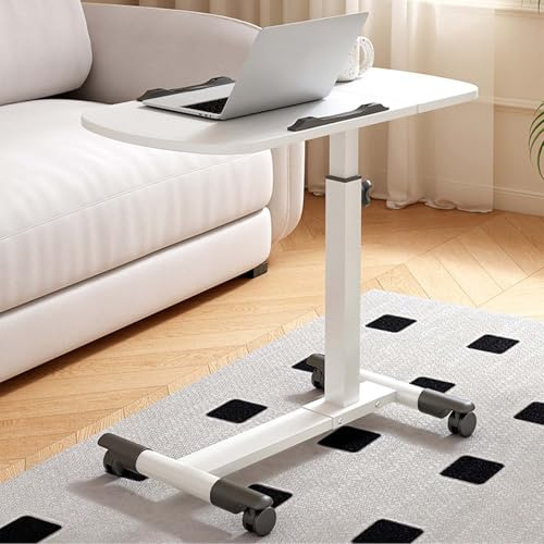 GarveeLife Höhenverstellbarer Laptop Tisch Mit Rollen Klappbarer Computertisch Für Bett & Sofa Neigbare Tischplatte Tragbarer Schreibtisch Für Büro & Zuhause – Weiß