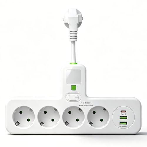 Sertay Base Enchufes Mural con Luz Nocturna, Regleta Enchufes con Tomas USB y Interruptor, Enchufe Pared Superficie, Alta Potencia Protección Seguridad para Hogar Oficina Cocina