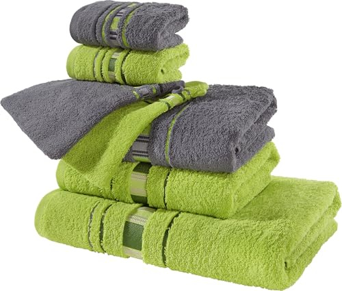 Erwin Müller Frottier Handtuch-Set, Frottier-Set - Achern - grün/grau Größe beidseitige Schlaufen - 100% Baumwolle - 500g/m²