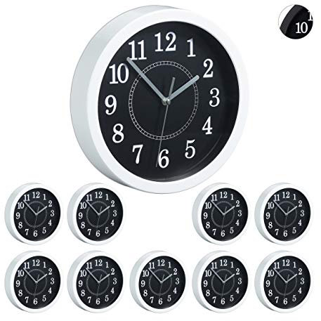 Relaxdays 10 x Wanduhr rund, kleine Uhr zum Aufhängen, klassisches Design, batteriebetrieben, Sekundenzeiger, Uhr, Ø 20 cm, weiß