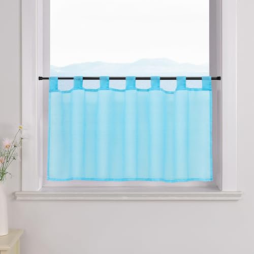 ESLIR Scheibengardine mit Schlaufen Gardinen Küche Bistrogardinen Transparent Stores Vorhänge Kurzgardine Voile Blau BxH 45x120cm 1 Stück