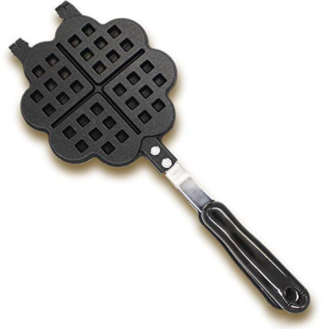 Gaufrier au dessus du poêle, gaufrier double en aluminium moulé sous pression avec revêtement intérieur antiadhésif, poignée en bakélite, loquet de fermeture, gaufre en forme de cœur