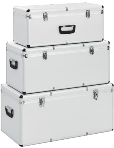 vidaXL 3X Alukoffer Werkzeugkiste Transportbox Sortimentskoffer Alukiste Transportkiste Alubox Werkzeugkoffer Universalkoffer Silbern Aluminium