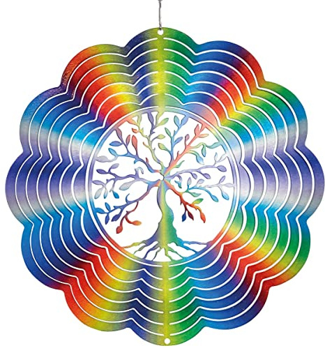 CIM vindklocka i rostfritt stål – Rainbow Tree of Life – Ø 250 mm – lättroterande vindmobil med briljanta färger – inklusive upphängning – attraktiv rum– fönster och trädgårdsdekoration