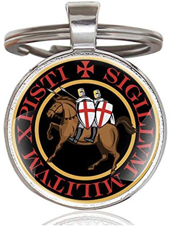 Patch Nation Tempelritter St George & Drachenkrone & Kreuz In Hoc Signo Vinces Freimaurer Kreuzritter Metall Pin Runder Keychain Schlüsselring (2)
