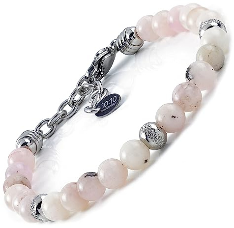 10:10 Edelstahlarmband und 6 mm natürliche rosa Jaspissteine, Armband für Männer und Frauen. Verstellbares Armband Made in Italy…