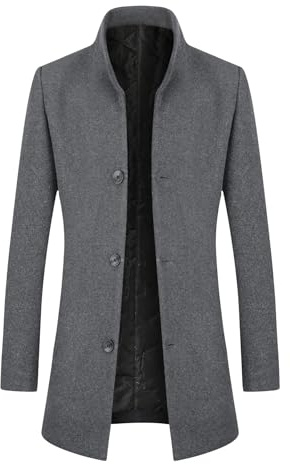 Allthemen Abrigo Hombre Grueso Invierno Largo Trench Coat de Lana Caliente Chaqueta Slim Fit Parka Cuello Alto Gris-grueso S