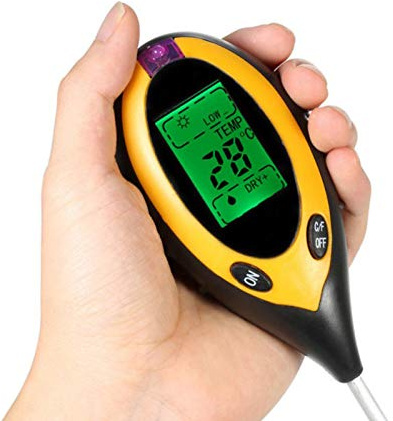 Tester 4 in 1 per Terreno, misuratore di umidità, Kit Digitale per Test del Suolo, Temperatura del Suolo, Luce Solare, Test di acidità con Display LCD retroilluminato per Giardino, Fattoria (1 pz)