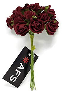 12 Mini Foam Roses - Wedding Corsage Craft Small Artificial Flower Decoration - Colour Choice (Burgundy)