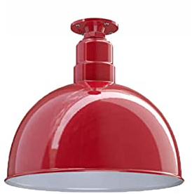 Steel Lighting Co. Rose Bowl Pendant | Ceiling Mounted Light | 15 inch Dome | Flush Mount | Heavy Duty Steel Farmhouse Barn Style Made in America | Red Exterior/White Interior