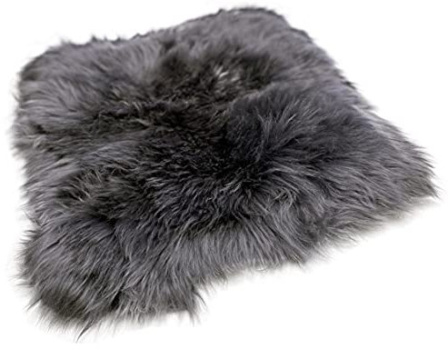 Rohn Moden Sitzkissen, Sitzauflage Schnucke aus echtem hochwolligem Lammfell für Stuhl, Rollstuhl, Katzenbett, Hundebett und Dekoration - Kuscheliges und vielseitiges Accessoire in dunkelgrau