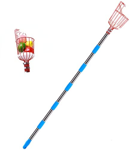 KEAIDO Obstpflücker mit Korb, Apfelpflücker, Teleskopstange, höhenverstellbar, leicht, Edelstahl, Schwammpad für Orange, Birne, Mango, Feige, Kirsche, Zitronenbaum (1,6 m)