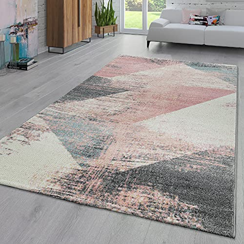 TT Home Wohnzimmer Teppich Kurzflor Abstraktes Design Pastell Used Look Modern Bunt, Farbe:Bunt, Größe:160x230 cm